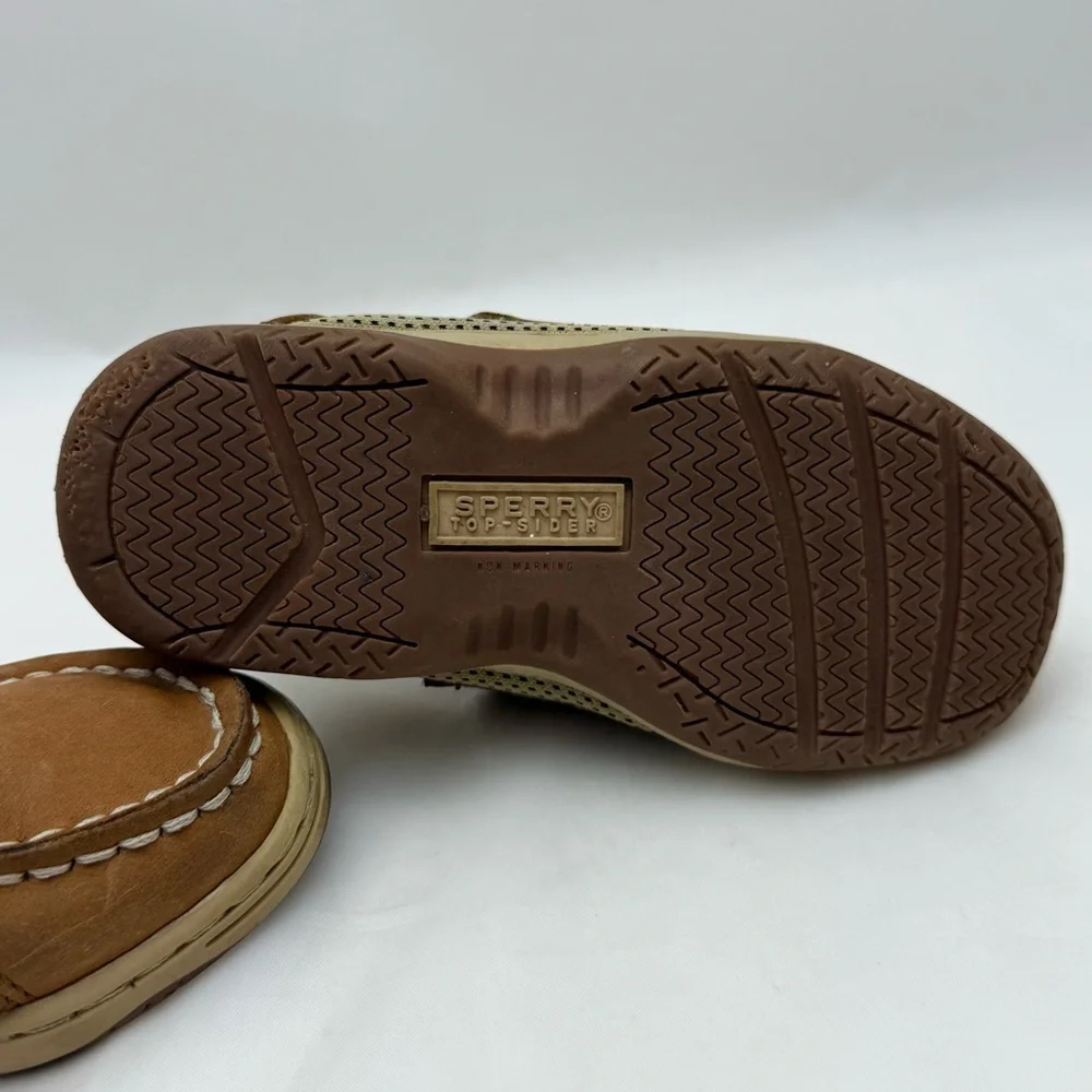 Sperry Tan Leather Boat Shoes Boys Sz 8.5M Preppy School